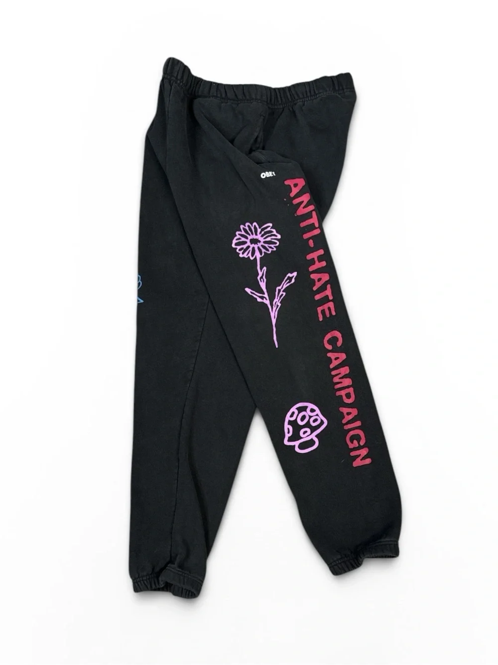 OBEY ANTI HATE UNISEX GRAPHIC JOGGER SWEATPANTS BLACK STREETWEAR PUNK GRUNGE
